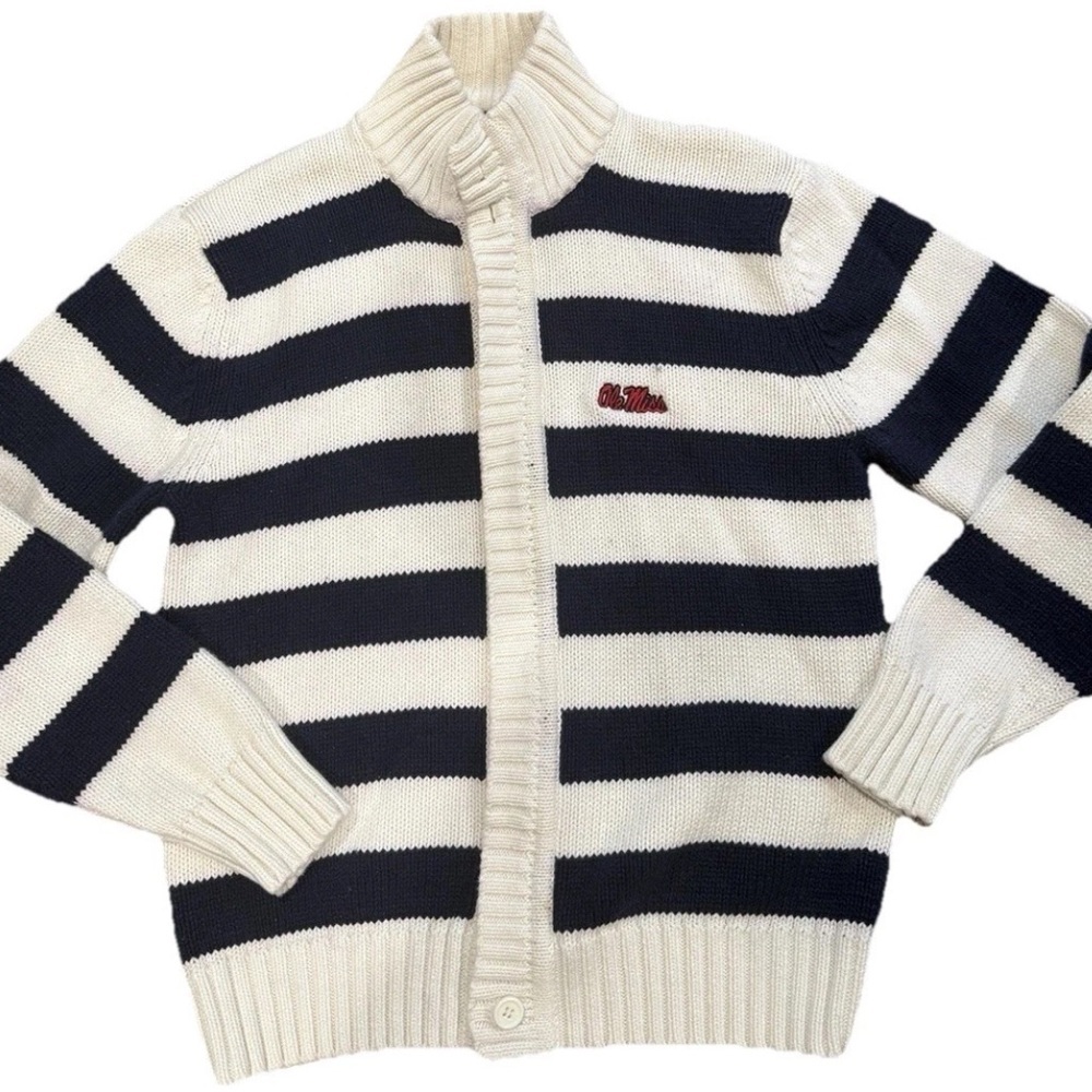 Vintage Ole Miss Rare Embroidered Cable Knit Jacket College Football Stripe Med